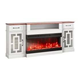 VEVOR 80" Fireplace TV Stand, Media Storage Corner with 36" Fireplace, Storage Drawers & Cabinets, Vintage TV Console Table with 20 LED Lights