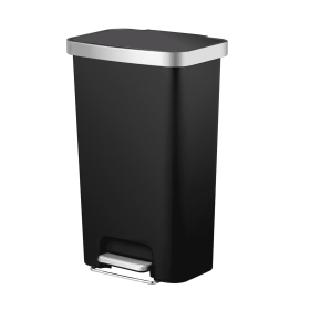 Kitchen Trash Can, 11.9 Gallon Resin Rectangular Step Lid Garbage Bin, Black