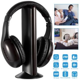 Wireless RF Headphones HiFi Over-Ear Headsets RF Transmitter Receiver w/ MicY-shaped Cable Monitoring Earphone 98.4ft Range for TV Radio CD