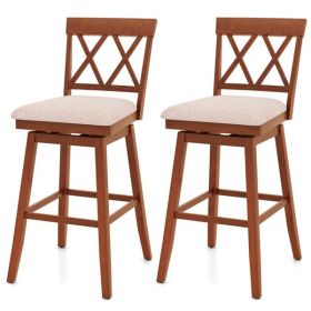 2-Pack 29" Swivel Bar Stools - Solid Rubber Wood Frame, Ergonomic Curved Backrest