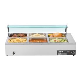 VEVOR Commercial Food Warmer, 1500W Electric Stainless Steel Steam Food Warmer with Glass Cover