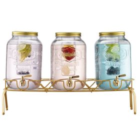 VEVOR Beverage Dispenser, 3 Pack 2 Gallon Drink Dispensers for Parties, Glass Juice Dispenser with Metal Stand, Stainless Steel Spigot, Infuser