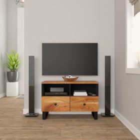 TV Cabinet Black and Natural Wood Acacia wood, engineered wood, iron