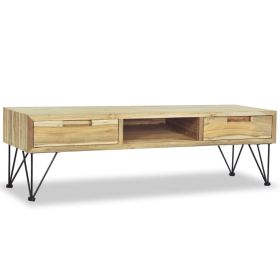 TV Cabinet Natural Wood Recycled Solid Teak, Wrought Iron