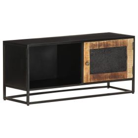 TV Cabinet Black, Brown Rough Mango Wood, Iron, MDF Medium