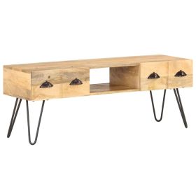 TV Cabinet Natural Mango Wood Solid Mango Wood, Iron