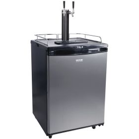 VEVOR Beer Kegerator, Dual Tap Draft Beer Dispenser, CO2 Cylinder, Drip Tray & Rail, 32 Fahrenheit - 75.2 Fahrenheit Temperature Control, Holds 1
