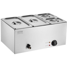 VEVOR 4-Pan Commercial Food Warmer, 16.4QT Electric Steam Table