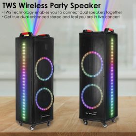 1Pc Portable Wireless Party Speaker Colorful Lights DJ PA System with TWS Function FM Radio USB MMC Card Reading Aux In Guitar Input Recording Fu