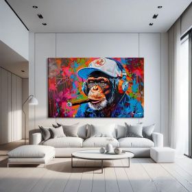 Funky Figure Wall Art Colorful Graffiti Monkey Pop Art Wall Art Funky Hand Painted Oil Painting Abstract Art Framed Graffiti Canvas Above Bed Decor