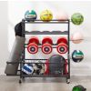4-Tier Metal Storage Organizer with Rolling Wheels for Basketball Sports Equipment Organizer for Yoga Mat Larger Ball Storage Rack with Baskets and Ho