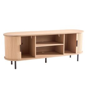 TV Stand, Boho Entertainment Center for TVs up to 58 in, 350 lbs Load, TV Media Console Table with Adjustable Storage Shelves and Rolling Door