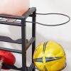 4-Tier Metal Storage Organizer with Rolling Wheels for Basketball Sports Equipment Organizer for Yoga Mat Larger Ball Storage Rack with Baskets and Ho