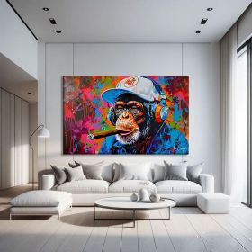 Funky Figure Wall Art Colorful Graffiti Monkey Pop Art Wall Art Funky Hand Painted Oil Painting Abstract Art Framed Graffiti Canvas Above Bed Dec (Style: 01, size: 60x90cm)