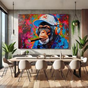 Funky Figure Wall Art Colorful Graffiti Monkey Pop Art Wall Art Funky Hand Painted Oil Painting Abstract Art Framed Graffiti Canvas Above Bed Dec (Style: 01, size: 90x130cm)