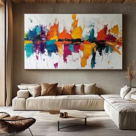 Large Abstract Colorful Painting on Canvas 3DTextured Wall Art Modern Palette Knife Painting Custom Colorful Art Over Sofa Wall Decor (Style: 01, size: 60x90cm)