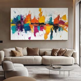 Large Abstract Colorful Painting on Canvas 3DTextured Wall Art Modern Palette Knife Painting Custom Colorful Art Over Sofa Wall Decor (Style: 01, size: 70x100cm)