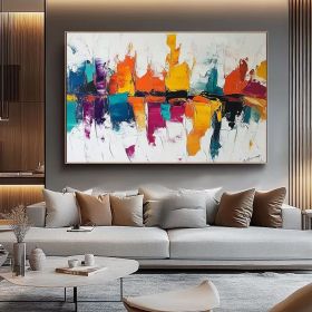 Large Abstract Colorful Painting on Canvas 3DTextured Wall Art Modern Palette Knife Painting Custom Colorful Art Over Sofa Wall Decor (Style: 01, size: 80x120cm)