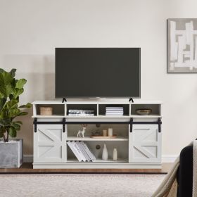 TV Stand Sliding Barn Door Modern&Farmhouse Wood Entertainment Center, Storage Cabinet Table Living Room with Adjustable Shelves for TVs Up to 65 (Main Color: White, Main Material: MDF+Metal)